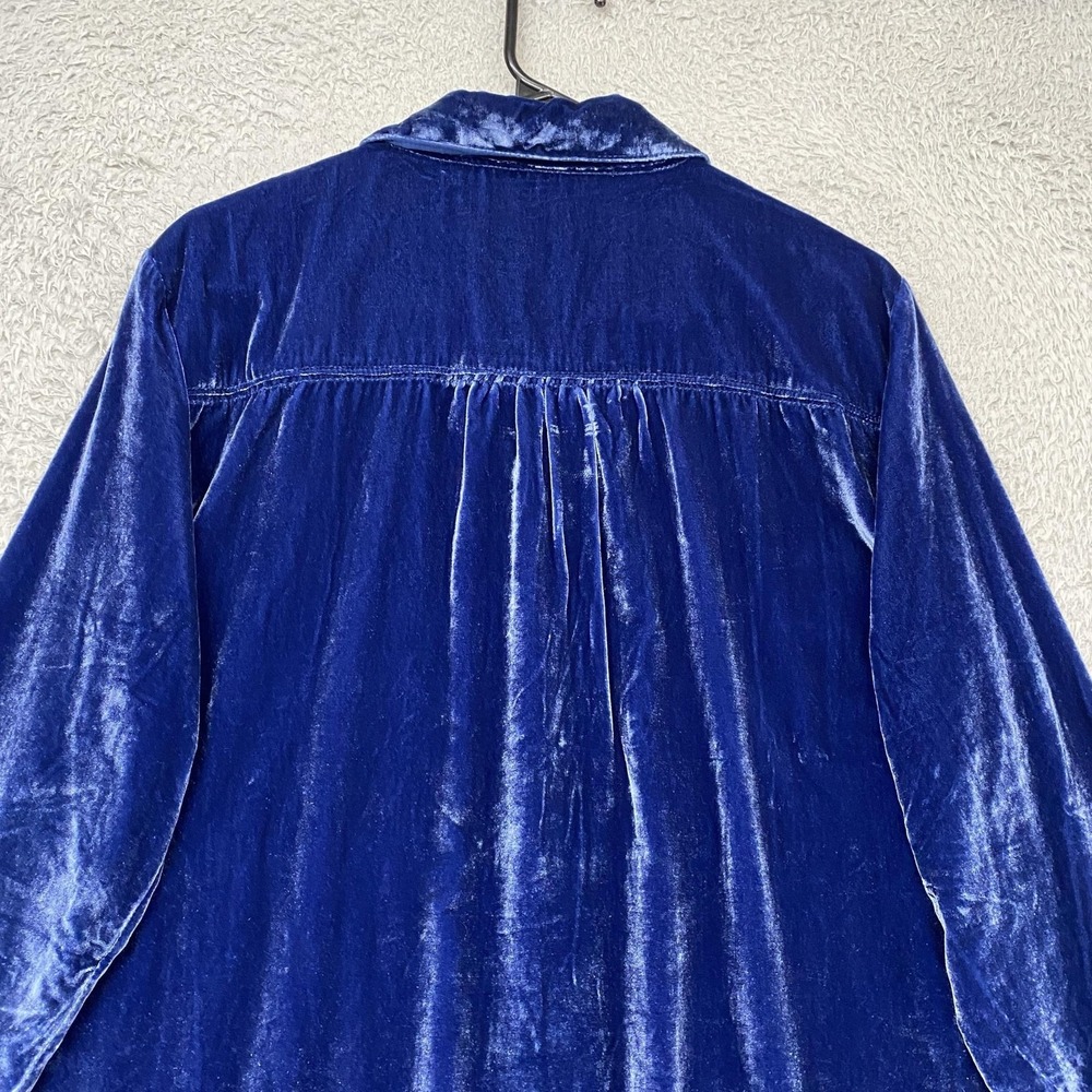 Pilcro Velvet Button Up Shirt Womens Medium Blue Collared Long‎ Sleeve Top - Picture 10 of 12